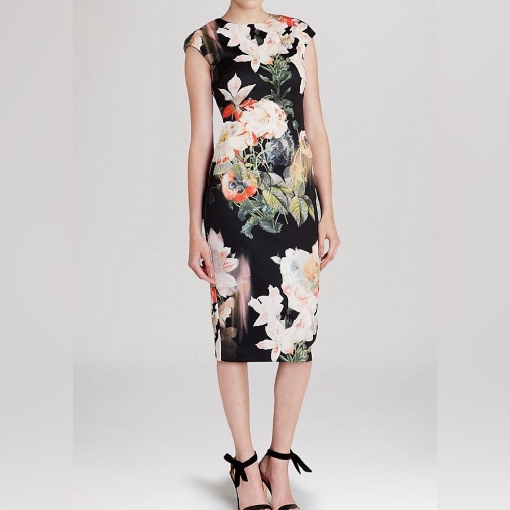 Ted Baker Candiss Opulent Bloom Floral Bodycon Midi Dress Size 2/4